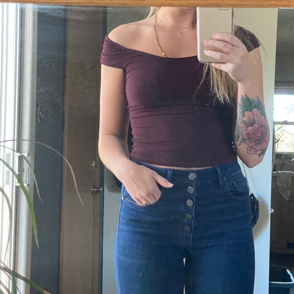 Maroon Off the Shoulder Crop